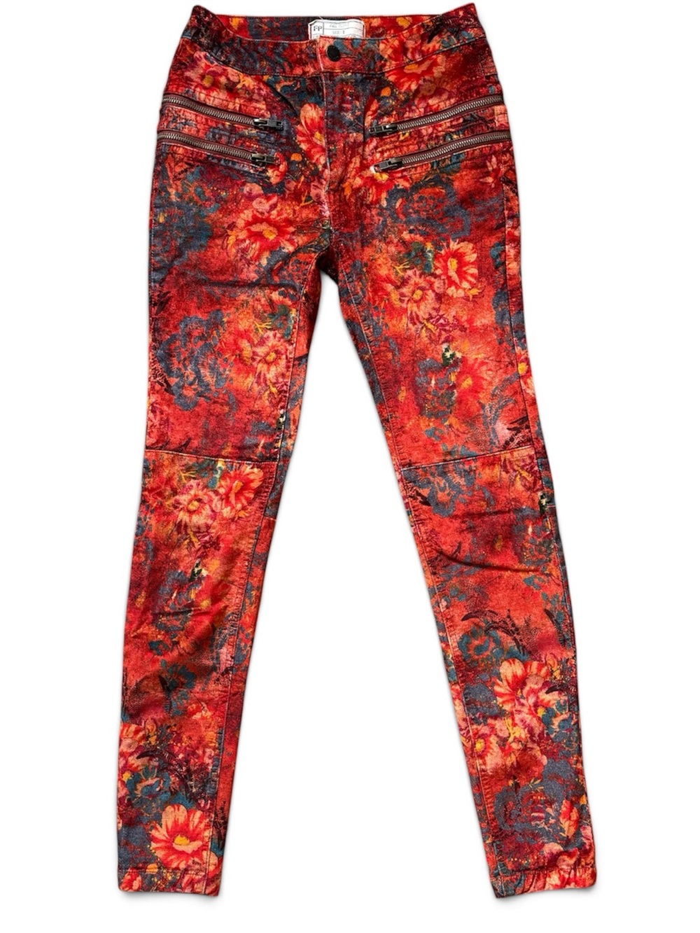 Free People Velvet Floral Skinny Pants Size 0 Orange